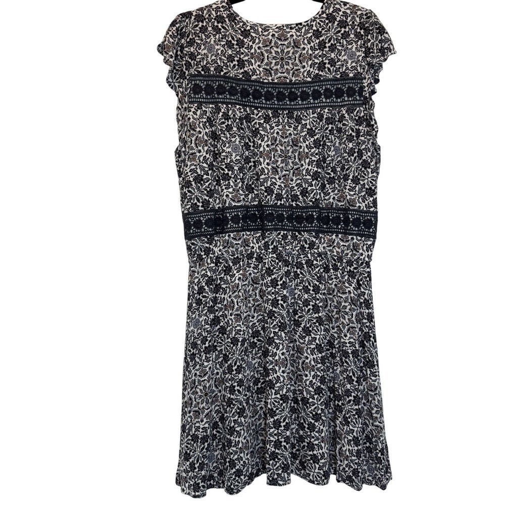 American Eagle Dress Womens XL Floral Boho Crochet Lace Black White Mini Flowy - Picture 6 of 9
